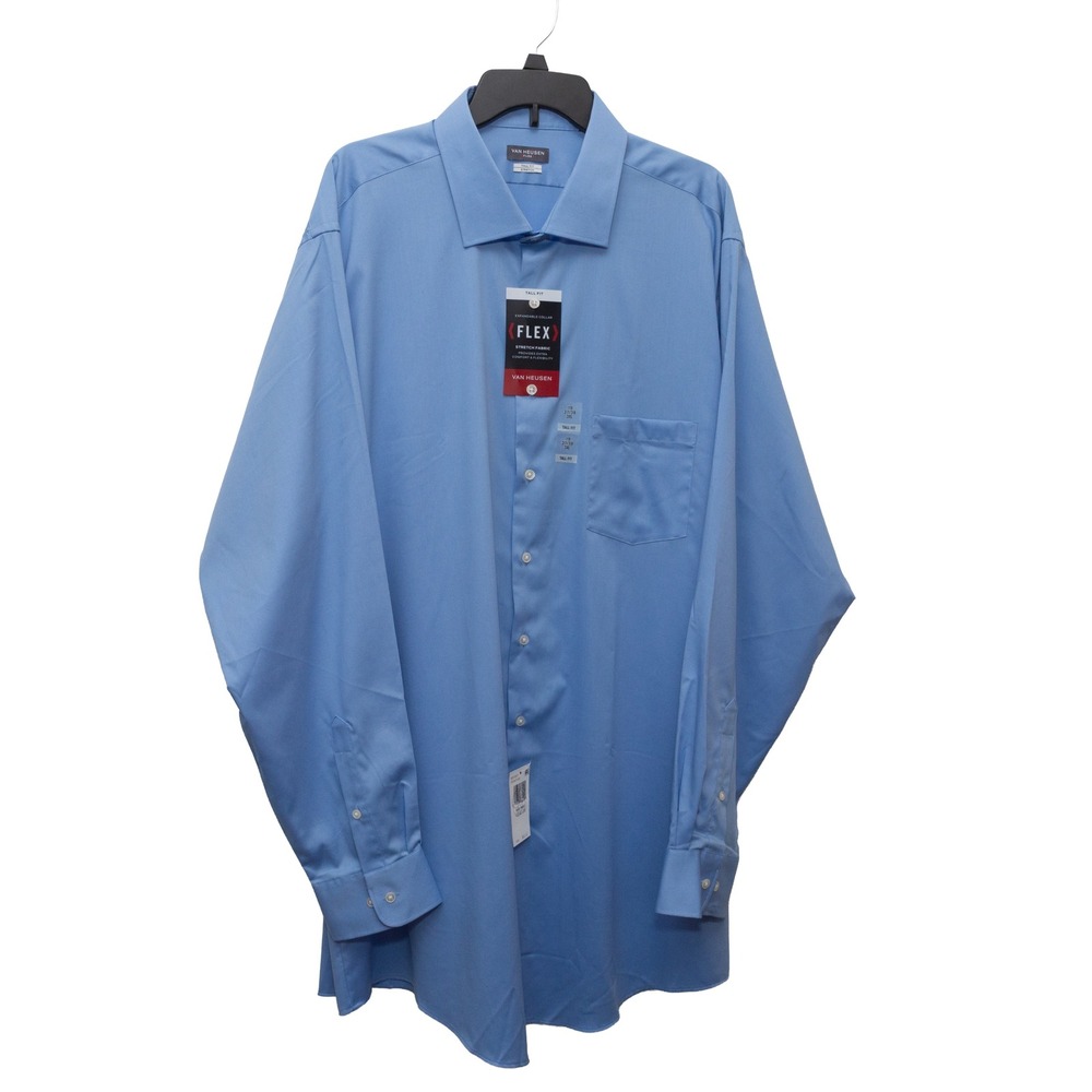 Van Heusen Men 19 37/38 Dress Shirt Blue Flex Stretch Tall Fit 20F9421420